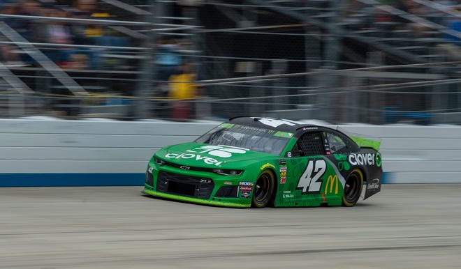 Kyle Larson drives on the way to winning the NASCAR Cup Series playoff auto race Sunday, Oct. 6, 2019, at Dover International Speedway in Dover.