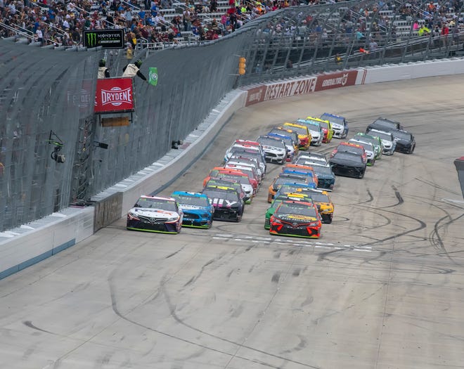 Drivers start Stage 2 at the Drydene 400 - Monster Energy NASCAR Cup Series playoff auto race, Sunday, Oct. 6, 2019, at Dover International Speedway in Dover.