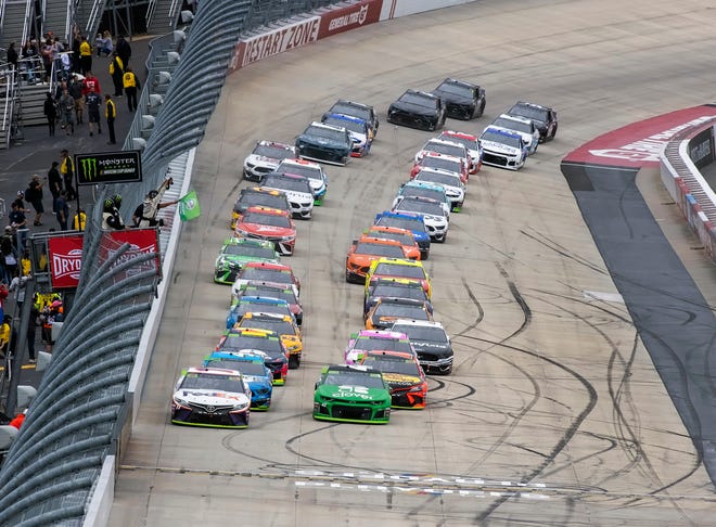Drivers start the Drydene 400 NASCAR Cup Series playoff auto race, Sunday, Oct. 6, 2019, at Dover International Speedway in Dover.