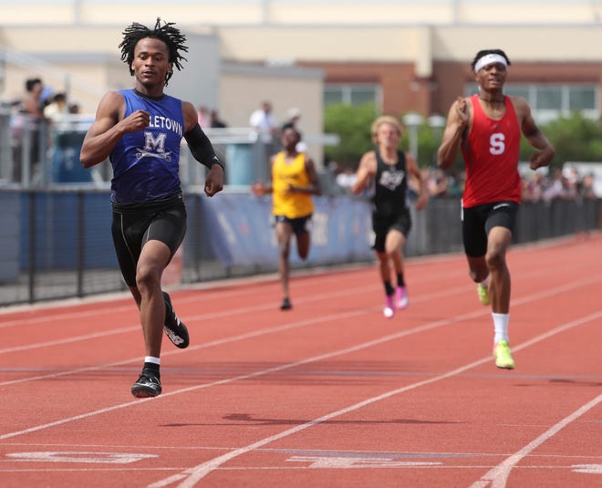 Middletown's Tyler Green wins the Division I 400 meter dash on the second and final day of the DIAA state high school track and field championships Saturday, May 22, 2021 at Dover High School.