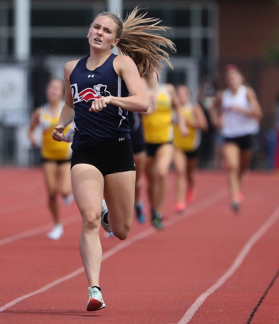 Newark Charter's Madi McWatters wins the Division II title in the 800 meter race on the second and final day of the DIAA state high school track and field championships Saturday, May 22, 2021 at Dover High School.