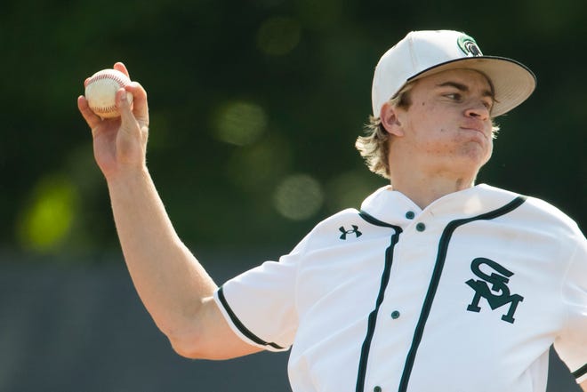 St. Mark's John Burns (12) pitches Tuesday, May 25, 2021 against Smyrna. St. Mark's defeated Smyrna 7-0 to advance to the DIAA semifinals.