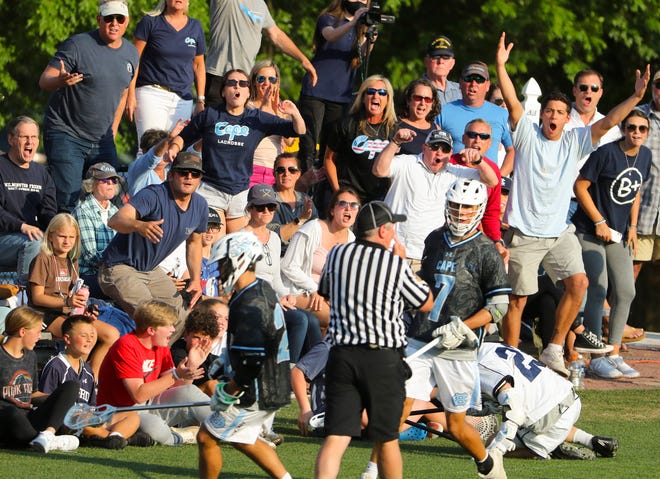 The Cape Henlopen side doesn't agree with a call in the second half of the Vikings' 16-15 win at Sanford School in a semifinal of the DIAA state tournament Tuesday, May 25, 2021.