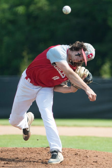 Smyrna's Mason Drummond (11) pitches against St. Mark's Tuesday, May 25, 2021 in the DIAA quarterfinals. St. Mark's defeated Smyrna 7-0 to advance to the DIAA semifinals.